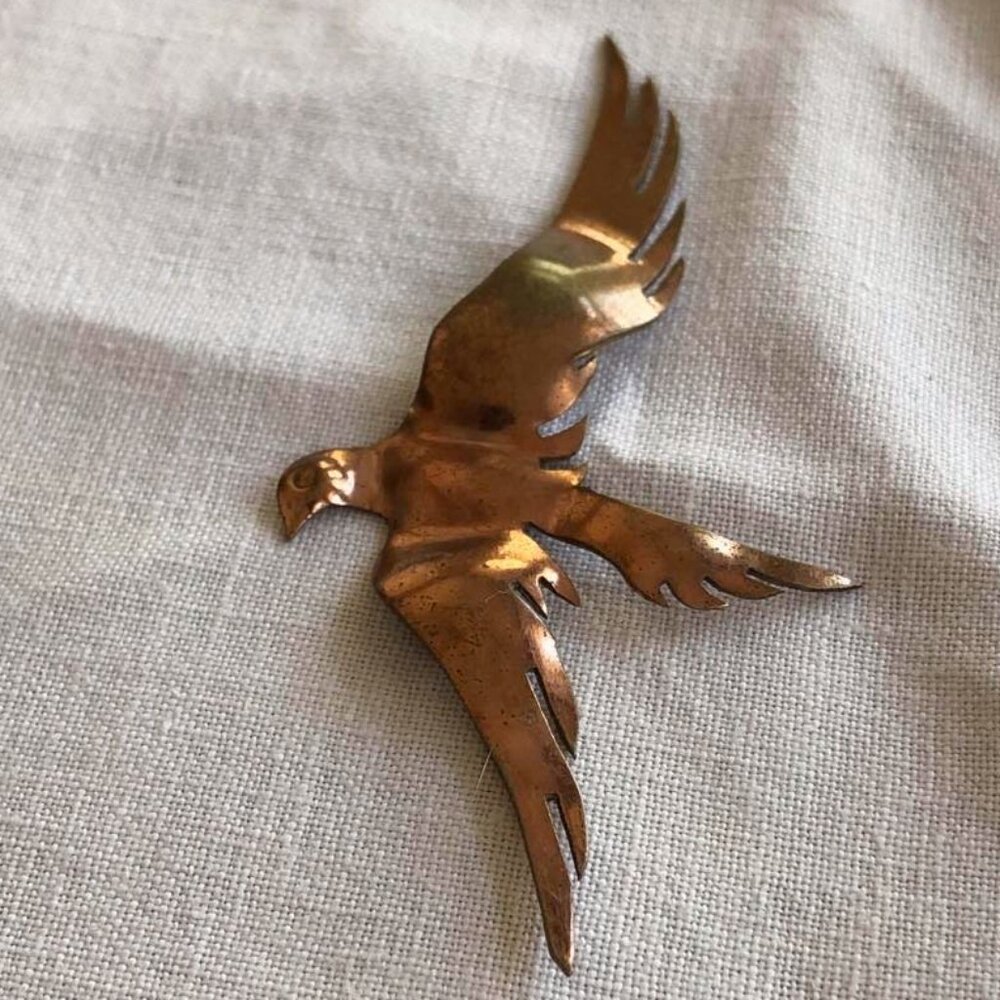 Vintage copper bird brooch